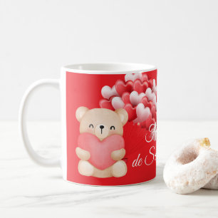 Balões e ursos em forma de coração, caneca de café