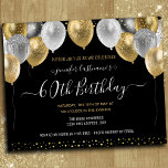 Balões Glitter 60º Convite de aniversário<br><div class="desc">Balões de ouro e prata falsos e balões dourados na borda superior. Todo o texto é ajustável e fácil de mudar para as necessidades do seu próprio partido. Excelente elegante do modelo guarde a data festa de aniversário design. a qualquer ano, a idade pode ser alterada. Elegante tipografia moderna da...</div>