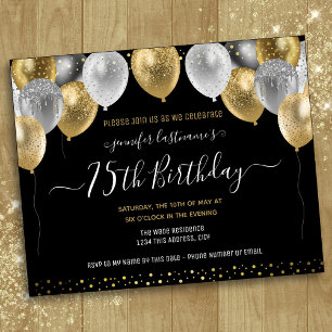 Balões Glitter 75º Convite de aniversário