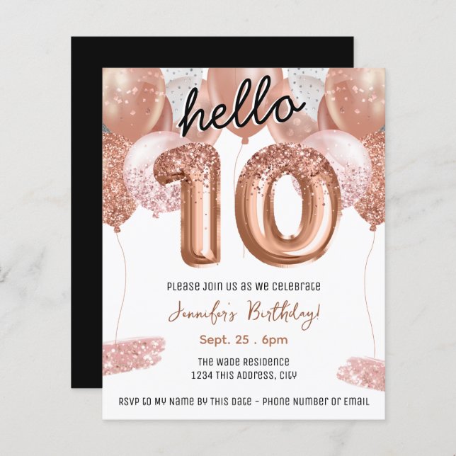 Balões Luminosos Rosa 10ª Festa de aniversário (Frente/Verso)