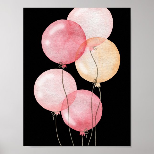 Balões Redondos Rosa Felizes Poster (Frente)