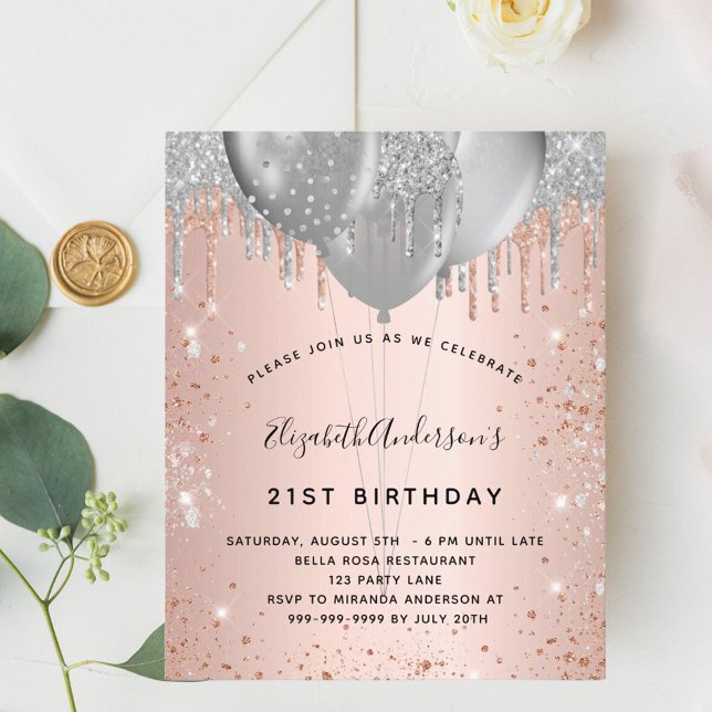 Balões rosa de ouro de prata de aniversário de orç (Criador carregado)