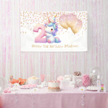 Balões Rosa Dourado Unicórnio Aniversário de 2 Ano