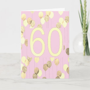 Balões rosa e Dourados 60º Cartão de Aniversário