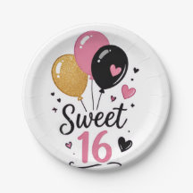 Balões Sweet 16 prato de papel