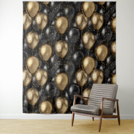 Balões Tapeçaria Aniversário Fundo Preto e Dourado