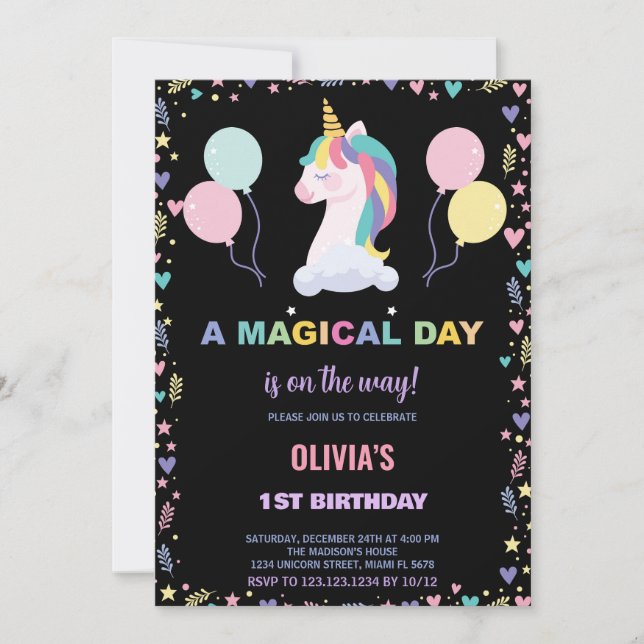 Balões Unicorn Convites de Aniversário (Frente)