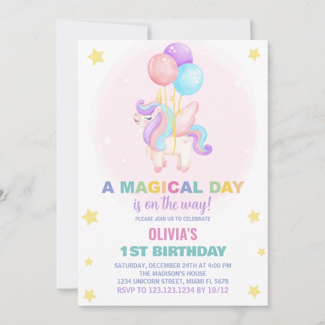 Balões Unicorn Convites de Aniversário (Frente)