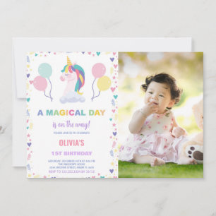 Balões Unicórnio Convites de Aniversário com Foto