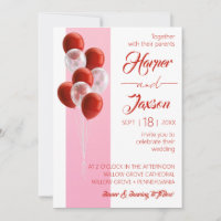 Balões vermelhos. Cartão de casamento elegante