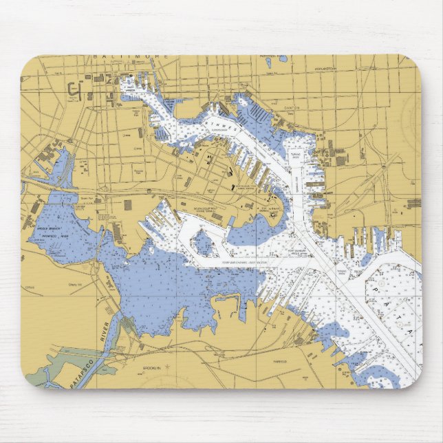 Baltimore, carta náutica Mousepad do porto da DM (Frente)