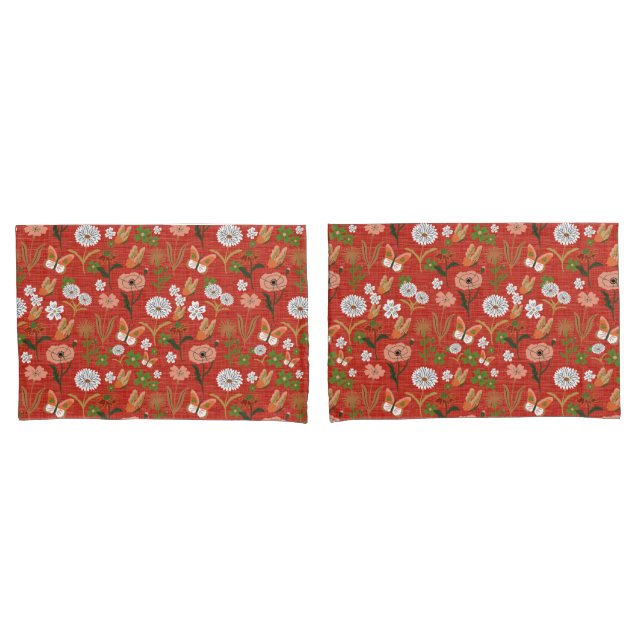 Bambu Floral Borboleta Bambus Shamrocks em Vermelh (Frente - conjunto)