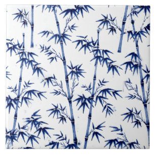 Bambu Sortudo Estilo Imari Azul Branco 