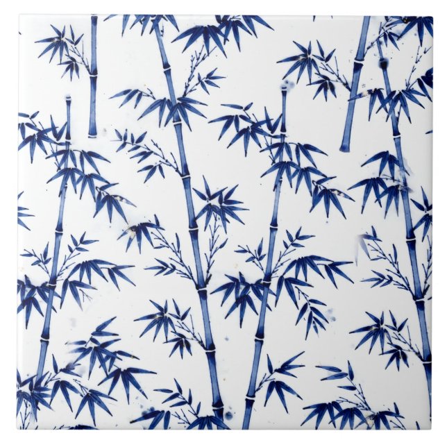 Bambu Sortudo Estilo Imari Azul Branco  (Frente)