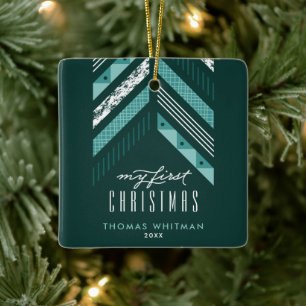 Banda de Herringbone 1 Enfeites de natal - Teal