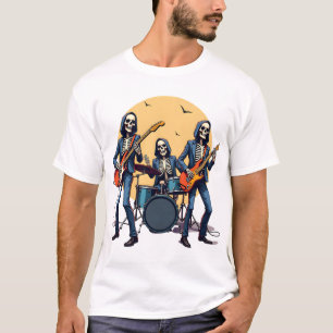 Banda de Rock Esqueleto - Camiseta Engraçada de Ha