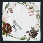 Bandana Cão Flor | Cão na Pet Monograma de Casamento<br><div class="desc">Quem não quer mostrar seus bebês-peles em um dos dias mais especiais em suas vidas? O design apresenta uma bela coroa floral que enquadra a sua escolha de personalização. "Cachorro Flor" e nome do animal no canto oposto. Adicione seu texto personalizado a este design usando as caixas "Editar este modelo...</div>