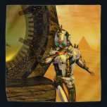 Bandana CYBORG TITAN,DESERT HYPERION Science Ficfi<br><div class="desc">Imagem de ficção artística e brilhante em cores amarela,  verde,  castanha,  branca. Titan cyborg da Hyperion com sua vibrante carapaça metálica cromática reflexiva em um ambiente surreal com pirâmides,  sol quente,  deserto semelhante a uma paisagem egípcia,  quadro de animação do filme 3D Hyperion World .</div>