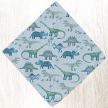 Bandana Dinossauro Gato<br><div class="desc">Muitos dinossauros azuis, Tyrannosaurus rex, Spinossauro, Stegossauro, Diplodocuments e Tricerátops num fundo azul. Arte original de Nic Squirrell.</div>