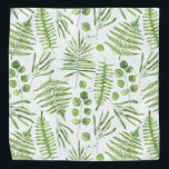 Bandana Ferns de Aquarela e Padrão de Eucalyptus<br><div class="desc">Adicione um sotaque verde à sua roupa ou ao seu cão com esta bandana caprichosa. Apresenta ilustrações de aquarela de fermes verdes e padrão de eucalipto. Este cobertor verde será perfeito como presente. Itens correspondentes estão disponíveis.</div>