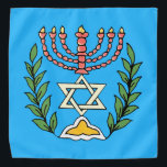Bandana Magen Persa David Menorah<br><div class="desc">Esta imagem foi adaptada de um antigo azulejo judeu persa e apresenta uma menorah com um Magen David (Estrela de David) enquadrado por ramos de oliveira. As imperfeições da imagem original pintada à mão foram preservadas.</div>