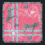 Bandana Na moda Moderna Banda Azul Cor - de - laranja Cor<br><div class="desc">Na moda e bandiana moderna do chiffon apresentam um design eclético da boêmia com zebras,  borboletas,  impressão leopardo e contornos florais em rosa fluo,  laranja e azul e uma elegante borda de padrão de cheque preto e branco. Desenvolvido exclusivamente para você pelo Happy Dolphin Studio.</div>