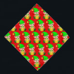 Bandana Padrão de Elf de Natal bonito em vermelho<br><div class="desc">O duende de Natal vestida de padrão verde sobre fundo vermelho. O texto do Milo pode ser personalizado.</div>