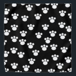 Bandana Padrão de impressão de pata de animais preto e bra<br><div class="desc">Padrão de impressão de pata branca sobre fundo preto.</div>