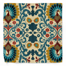Padrão floral em azul-turquesa, laranja e amarelo