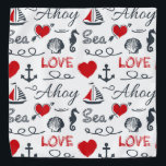 Bandana Padrão náutico sem costura<br><div class="desc">Padrão náutico sem costura com símbolos náuticos (barco à vela, âncora, ondas, cavalo marinho, concha) e decoração de corações vermelhos com design de texto sobre fundo branco</div>