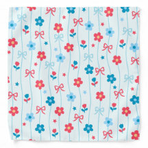 Padrão Patriótico Floral Azul Vermelho Fofo e Laço