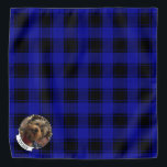 Bandana Quadro de Fotografias Azul e Xadrez Preta de Natal<br><div class="desc">Modelo de fotos de Natal divertidas com um padrão de xadrez azul e preto. Copyright © Angi Laframboise.</div>