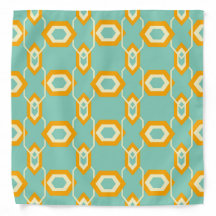 Stylized geometric pattern in bold orange hexagon