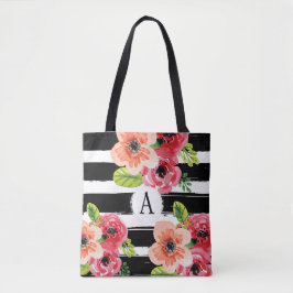 Bandas brancas, monogramas, pretas | Tote Bag