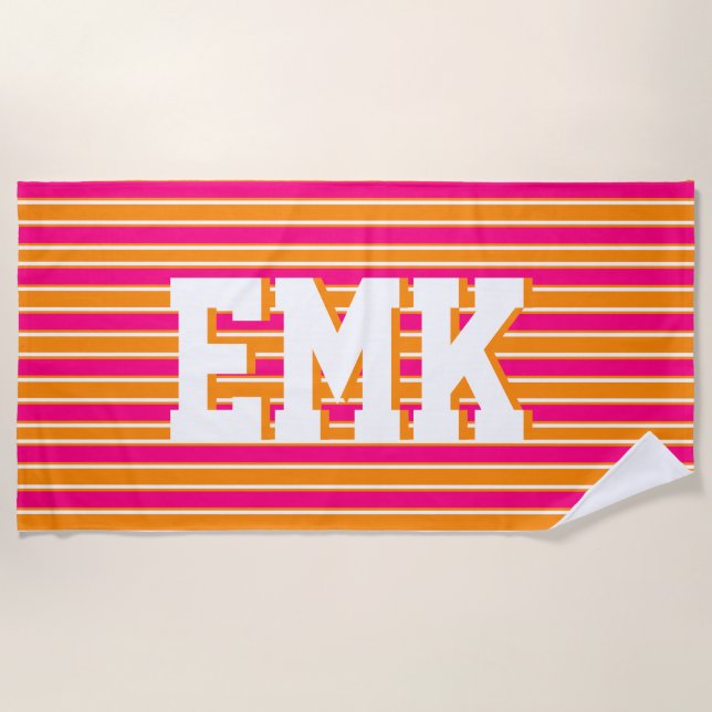 Bandas cor-de-rosa laranja Toalha estética de prai (Frente)