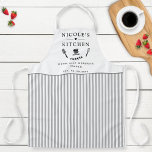 Bandas de Cinza, brancas e personalizadas, cozinha<br><div class="desc">Faça com que este belo padrão branco e de faixa de cinzas avance por si mesmo, com a capacidade de personalizar todas as quatro áreas de texto com a sua própria mensagem! Design com uma bela área para o seu texto, melhorada com espátula, misturando taças, garfo e toques. Ideia única...</div>