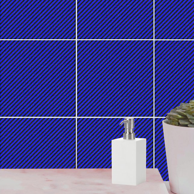 Bandas de Diagonal Finas Pretas e Azuis (Black Blue Thin Diagonal Stripes Tile)