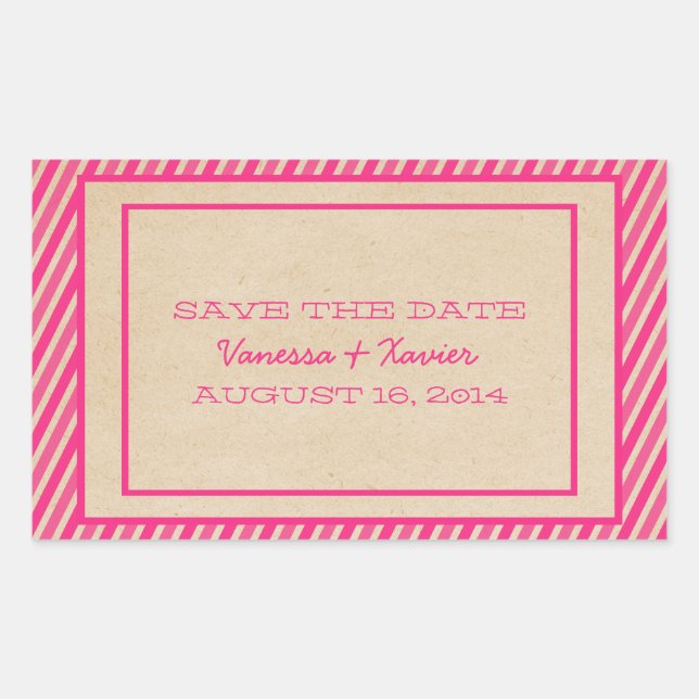 Bandas de tendência rosa Salve os adesivos de data (Frente)