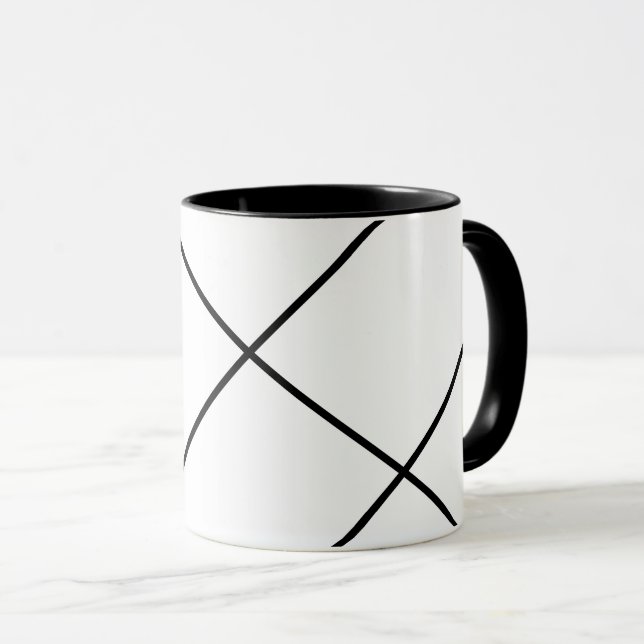 Bandas Diagonais em Caneca Preta e Branca (Frente Esquerda)