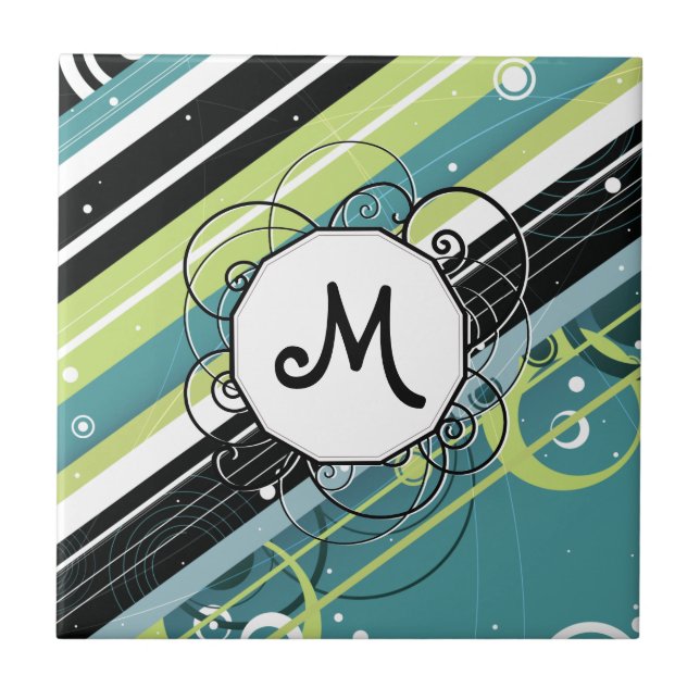 Bandas Modernas de Teal e Limão com Monograma (Frente)