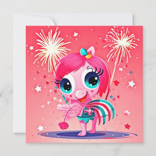 Bandeira Americana com Cartoon Flamingo (Frente)