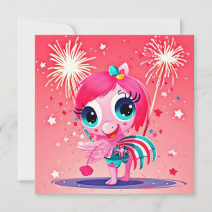 Bandeira Americana com Cartoon Flamingo