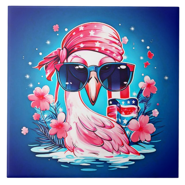 Bandeira Americana com Flamingo Cartoon-69681 (Frente)
