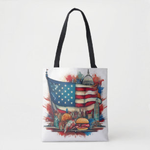 Bandeira Americana com Marcas Icônicas Tote Bag