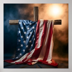 Bandeira americana cortada sobre Poster cristão