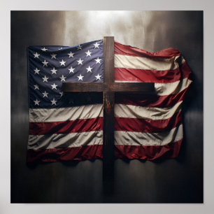 Bandeira americana cortada sobre Poster cristão