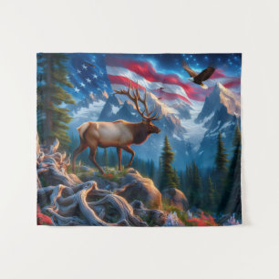 Bandeira Americana e Tapeçaria de Alce