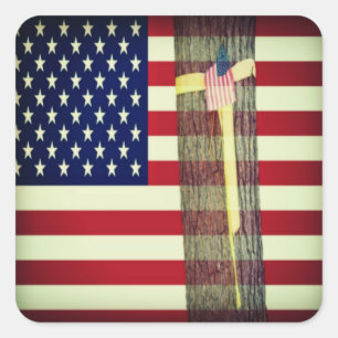 Bandeira americana patriótica e etiqueta amarela