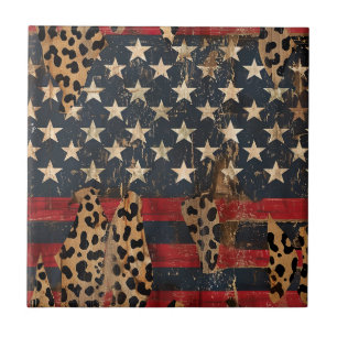 Bandeira Americana Rústica com Estampa de Leopardo