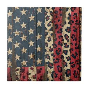 Bandeira Americana Rústica com Estampa de Leopardo